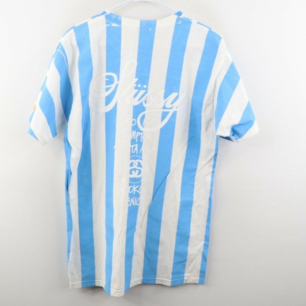 NOS Vintage Stussy Striped World Wide Shirt Blue - Picture 7 of 10